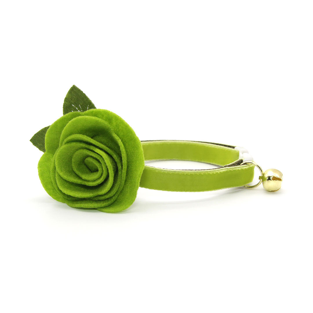 Cat Collar - "Velvet - Apple Green" - Luxury Velvet Cat Collar / Breakaway Buckle or Non-Breakaway / Cat, Kitten + Small Dog Sizes
