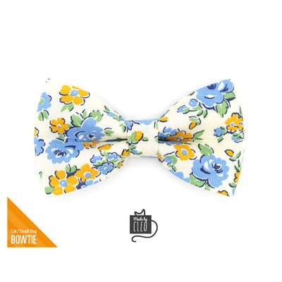 Pet Bow Tie - "Camilla" - Blue & Yellow Floral Bow Tie for Cat / For Cats + Small Dogs (One Size)