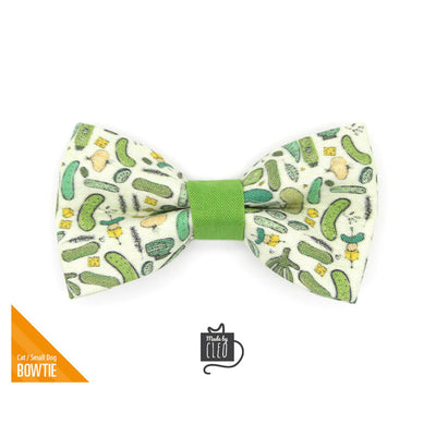 Pet Bow Tie - "Kind of a Big Dill" - Green Pickle Bow Tie for Cat / Cucumber, Food / For Cats + Small Dogs (One Size)