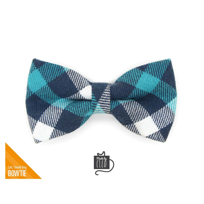 Pet Bow Tie - "Blue Ridge Mountains" - Teal + Blue Plaid Bow Tie for Cat / Flannel, Fall, Winter / For Cats + Small Dogs (One Size)