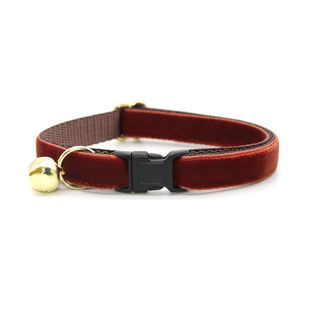 Velvet Bow Tie Cat Collar Set - "Velvet - Mahogany" - Russet Brown Velvet Cat Collar w/ Matching Bowtie / Fall, Thanksgiving / Cat, Kitten, Small Dog Sizes