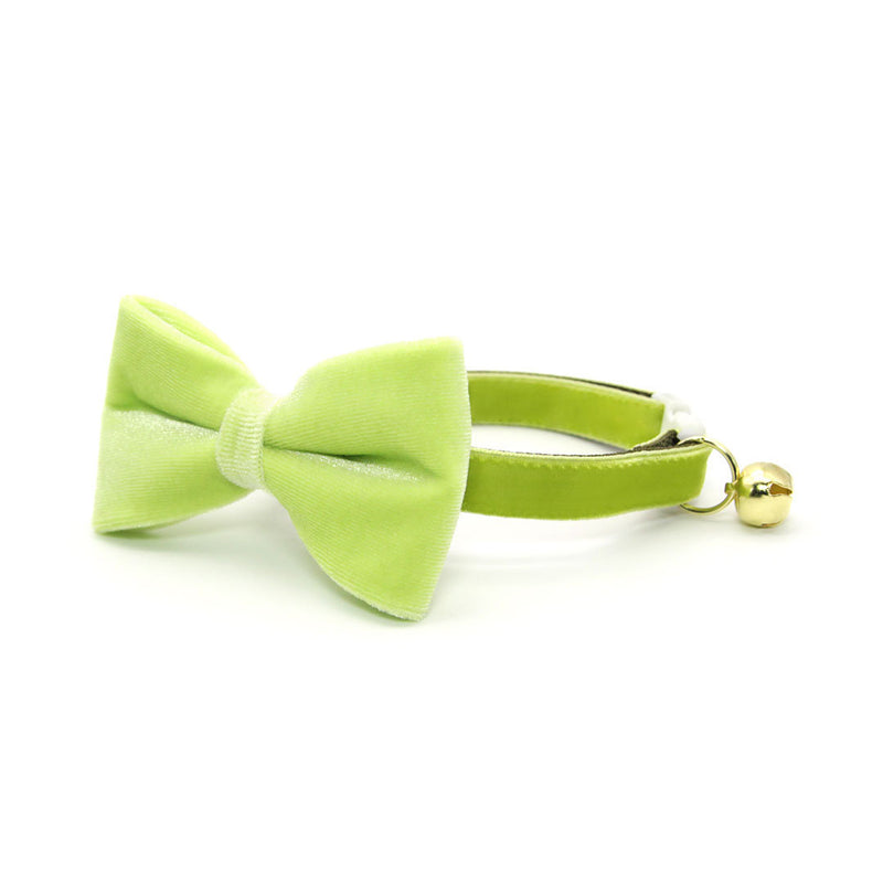Bow Tie Cat Collar Set - "Velvet - Apple Green" - Light Green Velvet Cat Collar + Coordinating Velvet Bowtie / Cat, Kitten, Small Dog Sizes