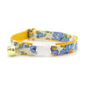 Cat Collar + Flower Set - "Camilla" - Blue Floral Cat Collar w/ Sky Blue Felt Flower (Detachable)