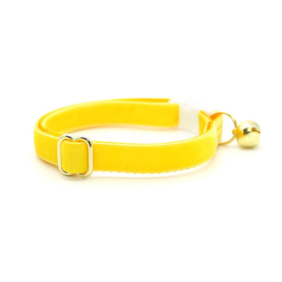 Cat Collar + Flower Set - "Velvet - Lemon Yellow" - Velvet Cat Collar w/ Buttercup Yellow Felt Flower (Detachable)