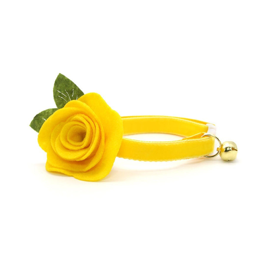 Cat Collar + Flower Set - "Velvet - Lemon Yellow" - Velvet Cat Collar w/ Buttercup Yellow Felt Flower (Detachable)