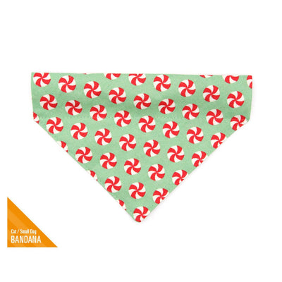 Pet Bandana - "Peppermint Twist" - Red & Green Christmas Candy for Cat + Small Dog / Holiday / Slide-on Bandana / Over-the-Collar (One Size)