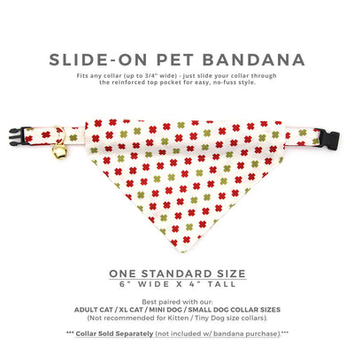 Pet Bandana - "Swiss Cross Christmas" - Red & Green Bandana for Cat + Small Dog / Holiday / Slide-on Bandana / Over-the-Collar (One Size)
