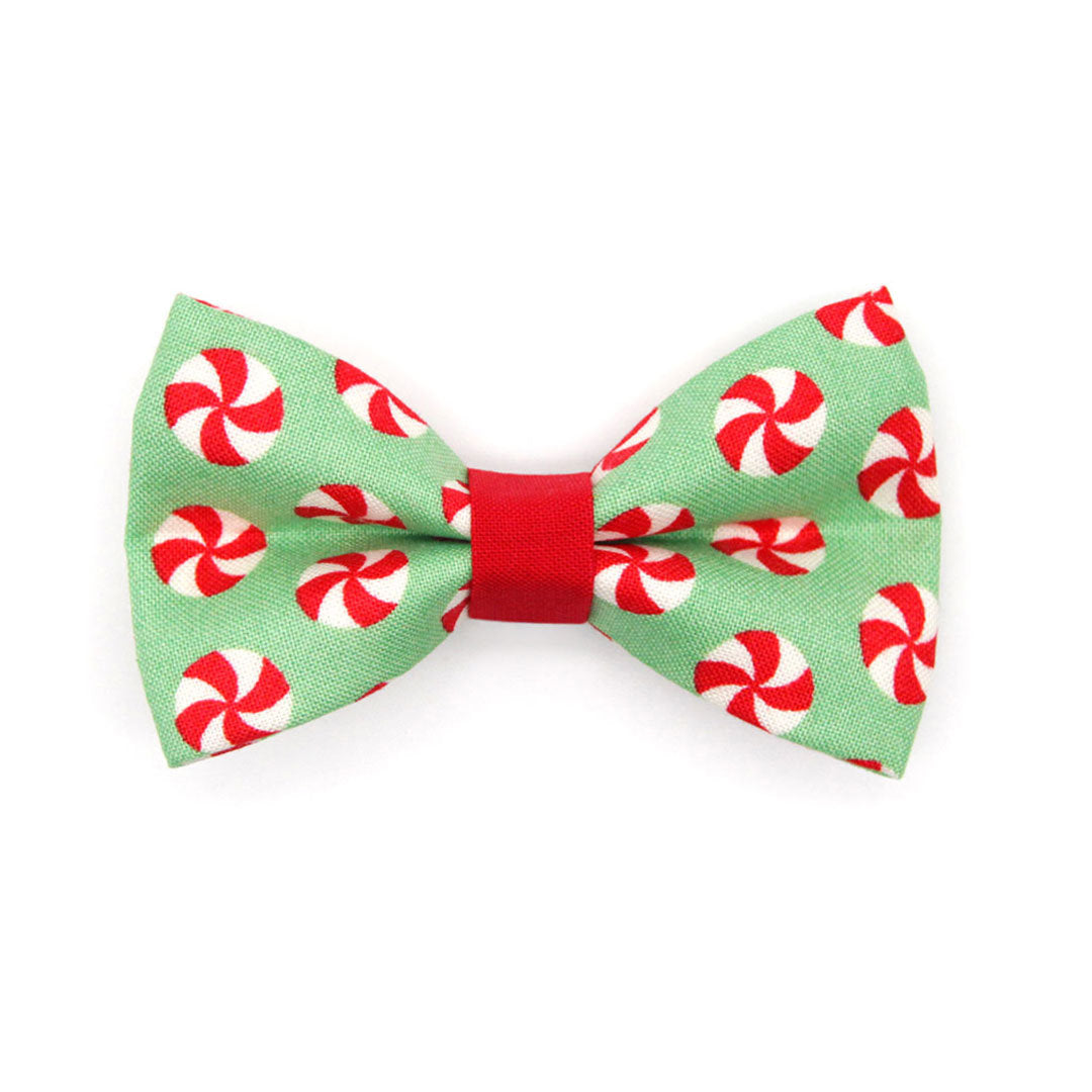 Bow Tie Cat Collar Set - "Peppermint Twist" - Red & Green Holiday Cat Collar w/ Matching Bowtie (Removable)