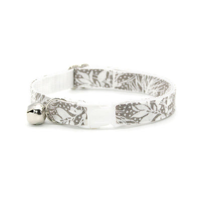 Bow Tie Cat Collar Set - "Snowy Woods" - Frost Gray Snow Cat Collar w/ Matching Bowtie (Removable)