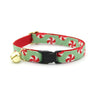 Cat Collar + Flower Set - "Peppermint Twist" - Red & Green Holiday Cat Collar w/ Scarlet Felt Flower (Detachable)