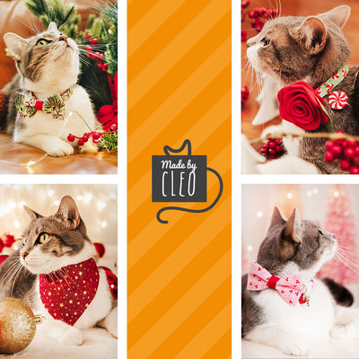 Pet Bandana - "Sugar & Spice" - Pink Gingerbread Bandana for Cat + Small Dog / Holiday / Slide-on Bandana / Over-the-Collar (One Size)