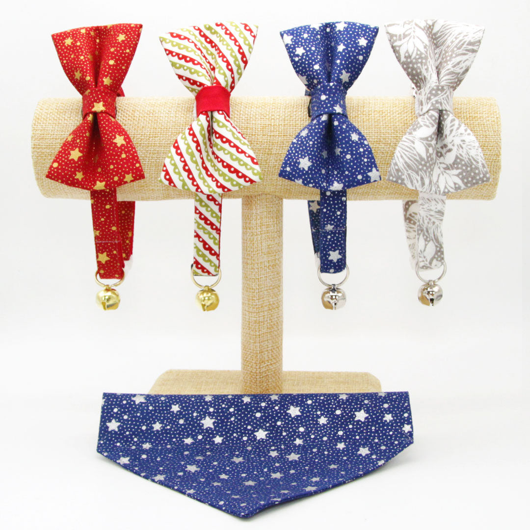 Pet Bandana - "Victorian Holiday" - Red & Green Bandana for Cat + Small Dog / Slide-on Bandana / Over-the-Collar (One Size)