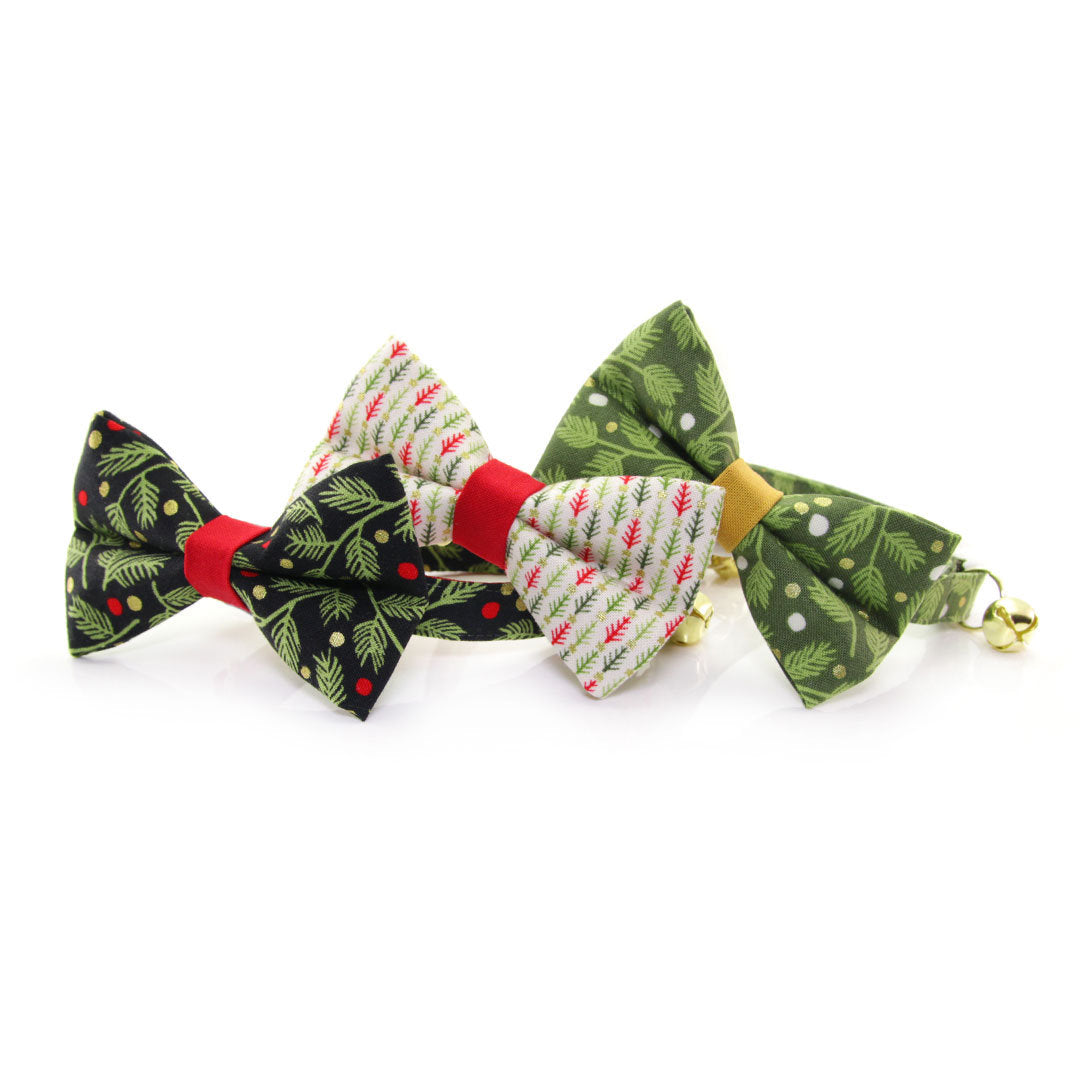 Pet Bandana - "Vintage Christmas Trees" - Red, Green & Gold Bandana for Cat + Small Dog / Holiday / Slide-on Bandana / Over-the-Collar (One Size)