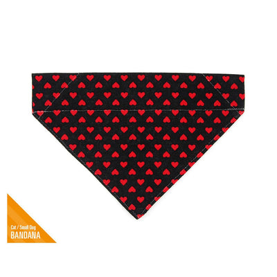 Pet Bandana - "Secret Admirer" - Black & Red Heart Bandana for Cat + Small Dog / Valentine's Day Cat Bandana / Slide-on Bandana / Over-the-Collar (One Size)