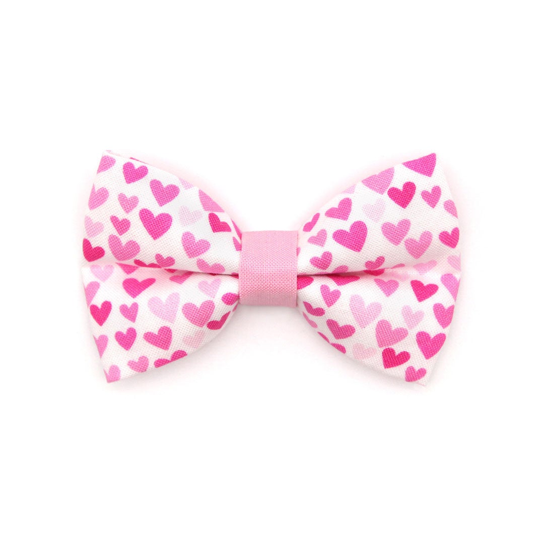Bow Tie Cat Collar Set - "Darling" - Fuchsia Pink Heart Cat Collar w/ Matching Bowtie / Valentine's Day / Cat, Kitten, Small Dog Sizes