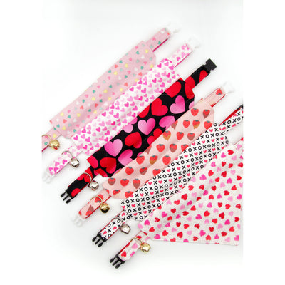 Cat Collar + Flower Set - "Darling" - Pink Heart Cat Collar w/ Fuchsia Pink Felt Flower (Detachable) / Valentine's Day