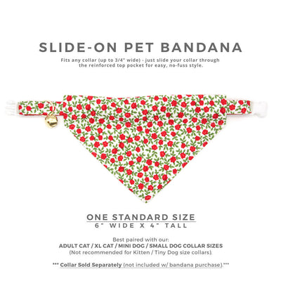 Pet Bandana - "Antique Rose" - Red Rose Bandana for Cat + Small Dog / Valentine's Day Cat Bandana / Slide-on Bandana / Over-the-Collar (One Size)