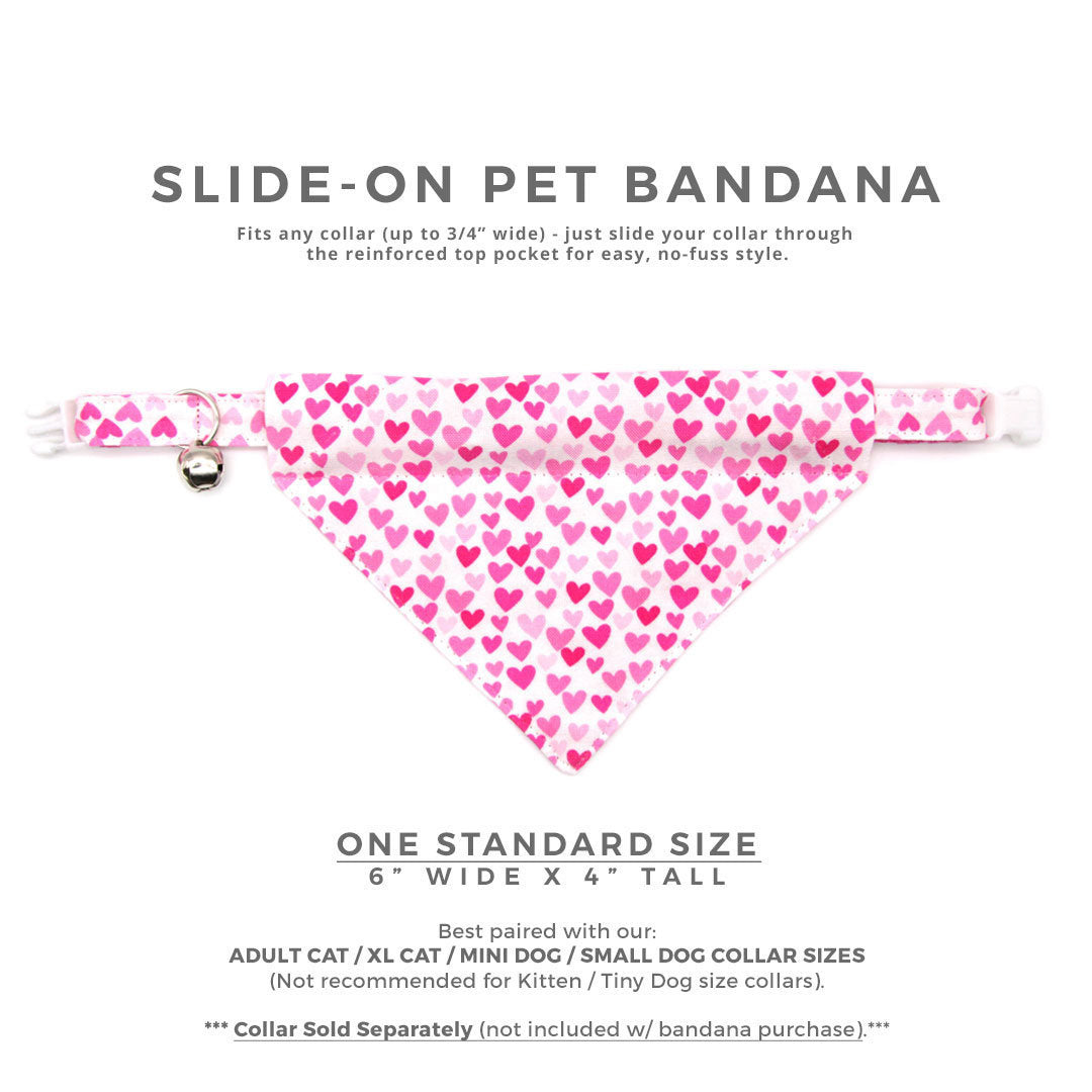Pet Bandana - "Darling" - Fuchsia Pink Heart Bandana for Cat + Small Dog / Valentine's Day Cat Bandana / Slide-on Bandana / Over-the-Collar (One Size)