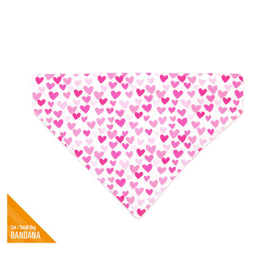 Pet Bandana - "Darling" - Fuchsia Pink Heart Bandana for Cat + Small Dog / Valentine's Day Cat Bandana / Slide-on Bandana / Over-the-Collar (One Size)