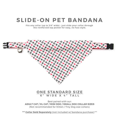 Pet Bandana - "XOXO Hearts" - Hugs & Kisses Heart Bandana for Cat + Small Dog / Valentine's Day Cat Bandana / Slide-on Bandana / Over-the-Collar (One Size)