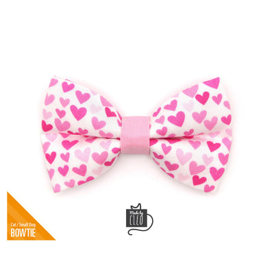 Pet Bow Tie - "Darling" - Fuchsia Pink Heart Bow Tie for Cats + Small Dogs (One Size) / Cat Bow Tie / Valentine's Day