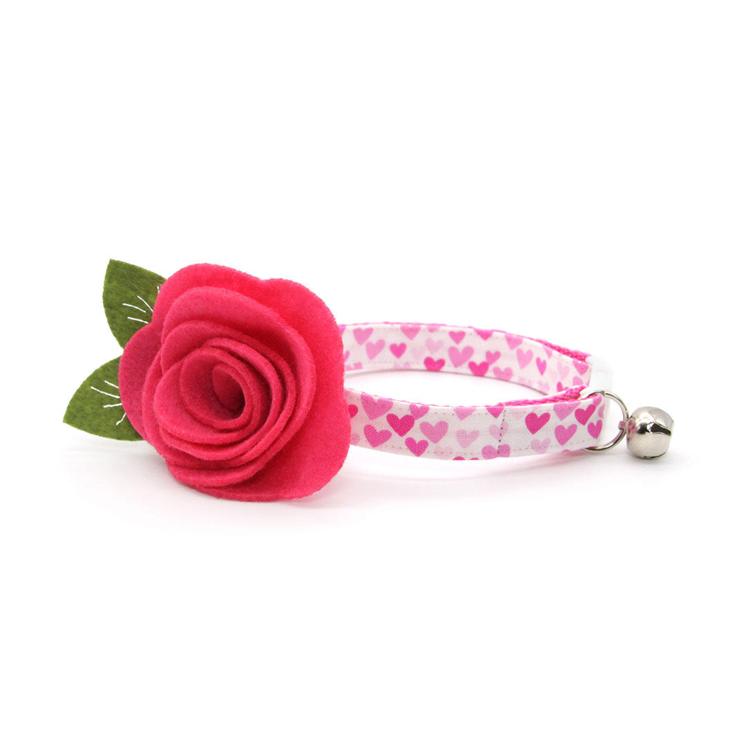 Cat Collar - "Darling" - Fuchsia Heart Cat Collar / Valentine's Day / Breakaway Buckle or Non-Breakaway / Cat, Kitten + Small Dog Sizes
