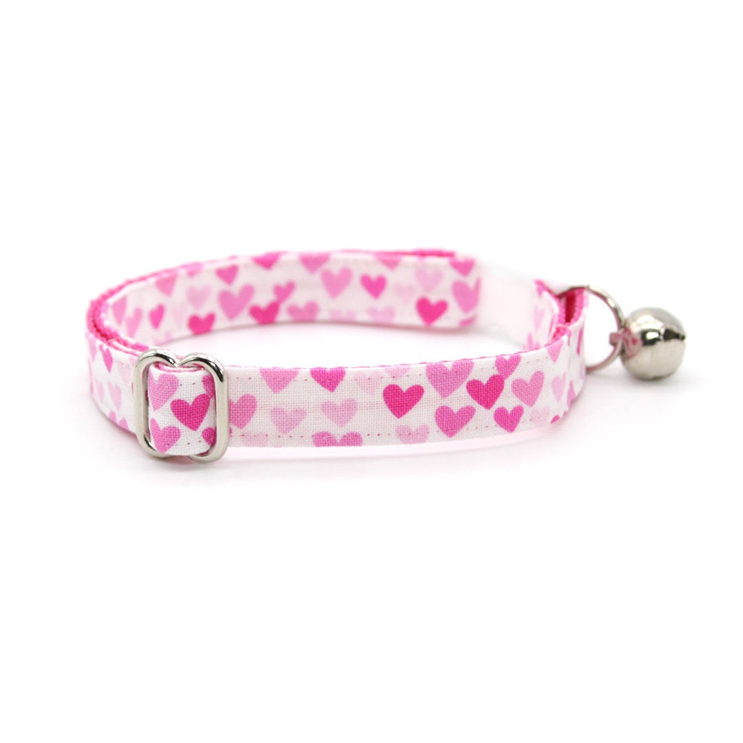 Bow Tie Cat Collar Set - "Darling" - Fuchsia Pink Heart Cat Collar w/ Matching Bowtie / Valentine's Day / Cat, Kitten, Small Dog Sizes