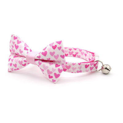 Bow Tie Cat Collar Set - "Darling" - Fuchsia Pink Heart Cat Collar w/ Matching Bowtie / Valentine's Day / Cat, Kitten, Small Dog Sizes