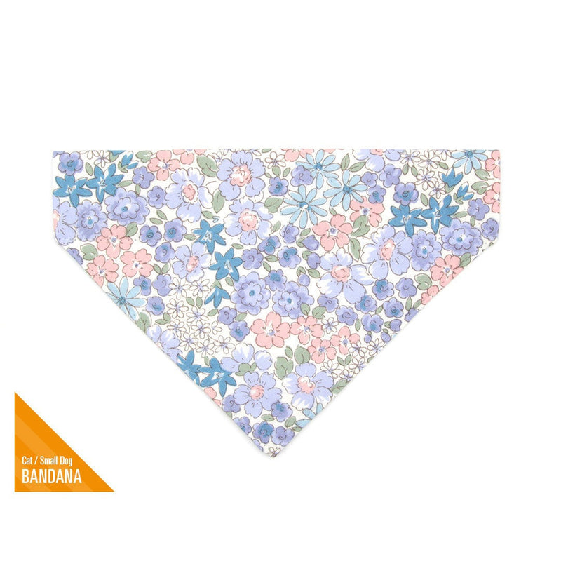 Pet Bandana - "Willow" - Light Pink, Blue & Purple Floral Bandana for Cat Collar or Small Dog Collar / Slide-on Bandana / Over-the-Collar (One Size)