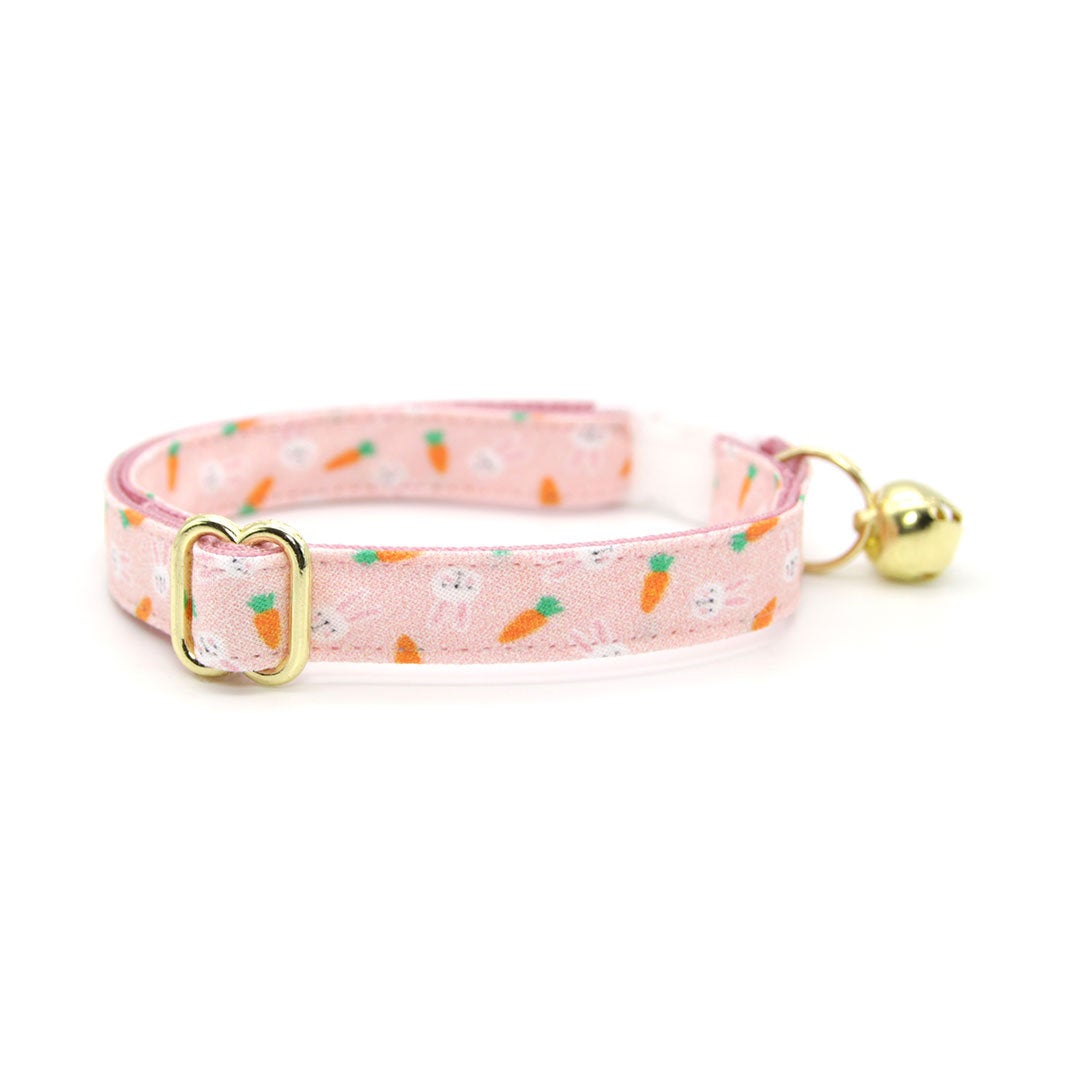 Easter Cat Collar - "Bunnies & Carrots Pink" - Bunny Cat Collar / Breakaway Buckle or Non-Breakaway / Cat, Kitten + Small Dog Sizes