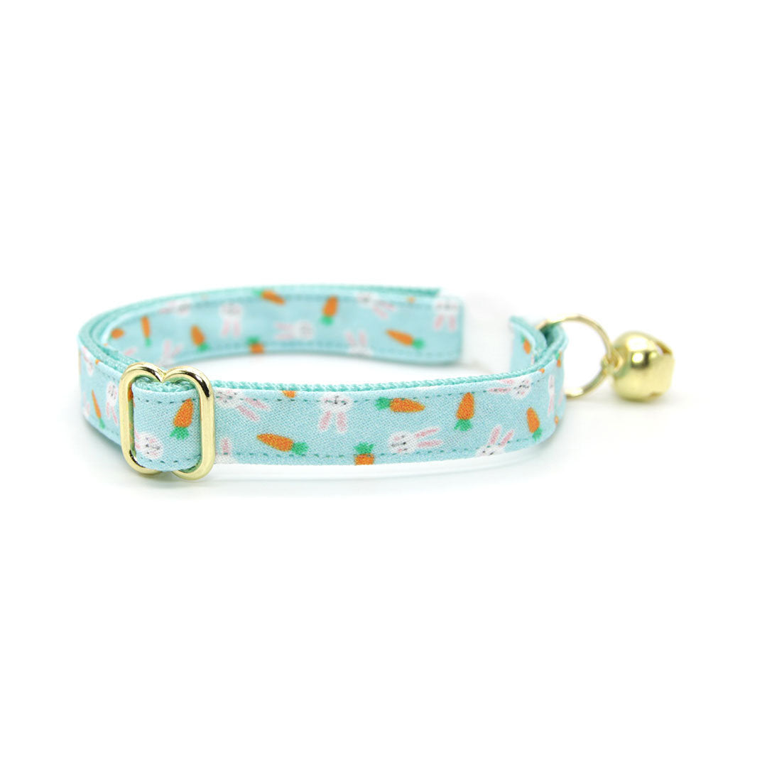 Easter Cat Collar - "Bunnies & Carrots Blue" - Bunny Cat Collar / Breakaway Buckle or Non-Breakaway / Cat, Kitten + Small Dog Sizes