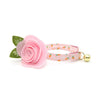 Cat Collar + Flower Set - "Bunnies & Carrots Pink" - Light Pink Bunny Cat Collar w/ Baby Pink Felt Flower (Detachable)