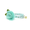 Cat Collar + Flower Set - "Bunnies & Carrots Blue" - Light Aqua Bunny Cat Collar w/ Mint Felt Flower (Detachable)