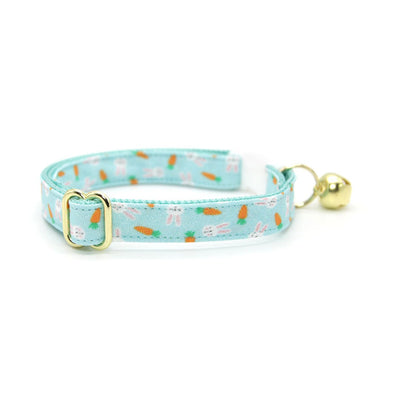 Bow Tie Cat Collar Set - "Bunnies & Carrots Blue" - Light Aqua Bunny Cat Collar w/ Matching Bowtie / Easter / Cat, Kitten, Small Dog Sizes