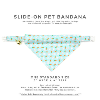 Pet Bandana - "Bunnies & Carrots Blue" - Light Aqua Bunny Bandana for Cat + Small Dog / Easter / Slide-on Bandana / Over-the-Collar (One Size)