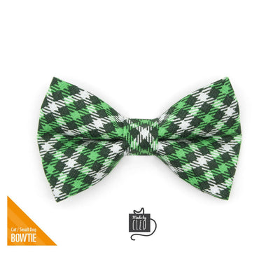 Pet Bow Tie - "Emerald Isle" - Green Plaid Bow Tie for Cat / St. Patrick's Day / For Cats + Small Dogs (One Size)