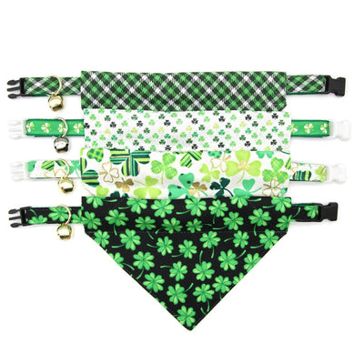 Pet Bandana - "Emerald Isle" - Green Plaid Bandana for Cat + Small Dog / Slide-on Bandana / Over-the-Collar (One Size)