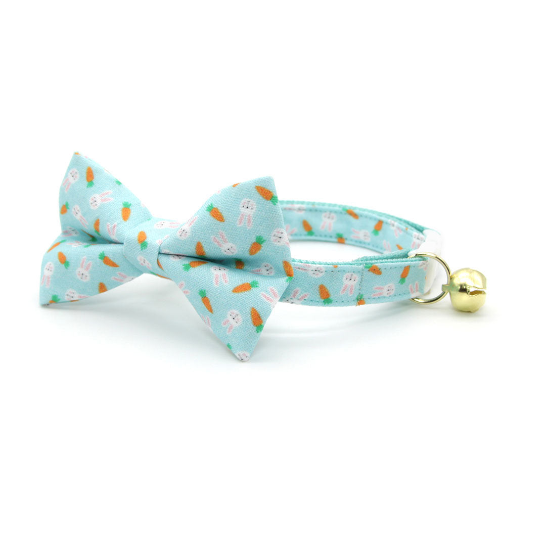 Easter Cat Collar - "Bunnies & Carrots Blue" - Bunny Cat Collar / Breakaway Buckle or Non-Breakaway / Cat, Kitten + Small Dog Sizes