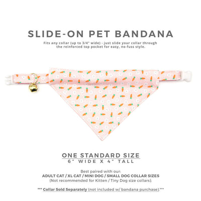 Pet Bandana - "Bunnies & Carrots Pink" - Pastel Pink Bunny Bandana for Cat + Small Dog / Easter / Slide-on Bandana / Over-the-Collar (One Size)