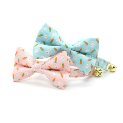 Bow Tie Cat Collar Set - "Bunnies & Carrots Pink" - Light Pink Bunny Cat Collar w/ Matching Bowtie / Easter / Cat, Kitten, Small Dog Sizes