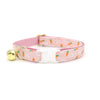 Cat Collar + Flower Set - "Bunnies & Carrots Pink" - Light Pink Bunny Cat Collar w/ Baby Pink Felt Flower (Detachable)