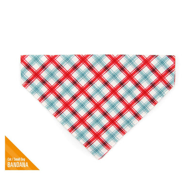 Pet Bandana - "Snow Cone" - Red, White & Blue Plaid Bandana for Cat + Small Dog / 4th of July / Slide-on Bandana / Over-the-Collar (One Size)