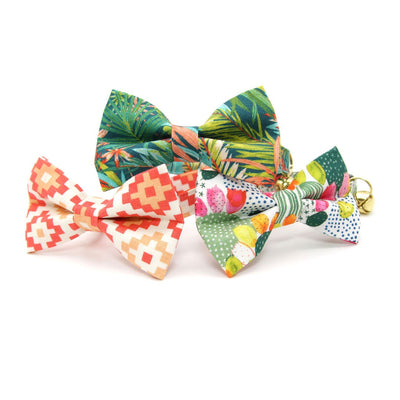 Pet Bow Tie - "Tropicalia" - Palm Leaf Tropical Bow Tie for Cat / Botanical, Summer, Hawaiian / For Cats + Small Dogs (One Size)