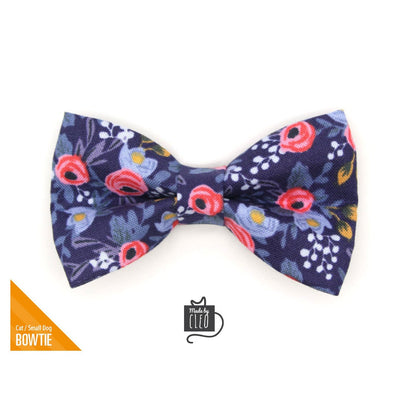 Rifle Paper Co® Pet Bow Tie - "Daphne" - Navy, Pink & Periwinkle Floral Bow Tie for Cat / For Cats + Small Dogs (One Size)