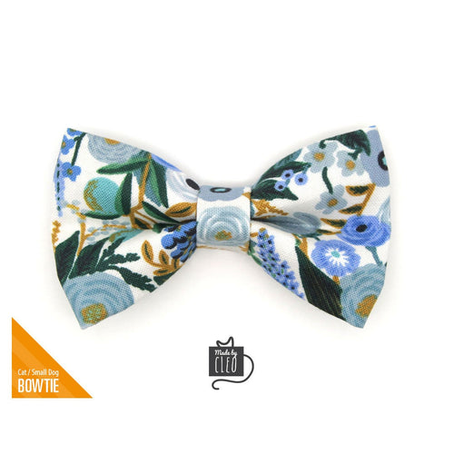 Rifle Paper Co® Pet Bow Tie - "Indigo Garden" - Blue Floral Bow Tie for Cat/ Spring + Summer / For Cats + Small Dogs (One Size)