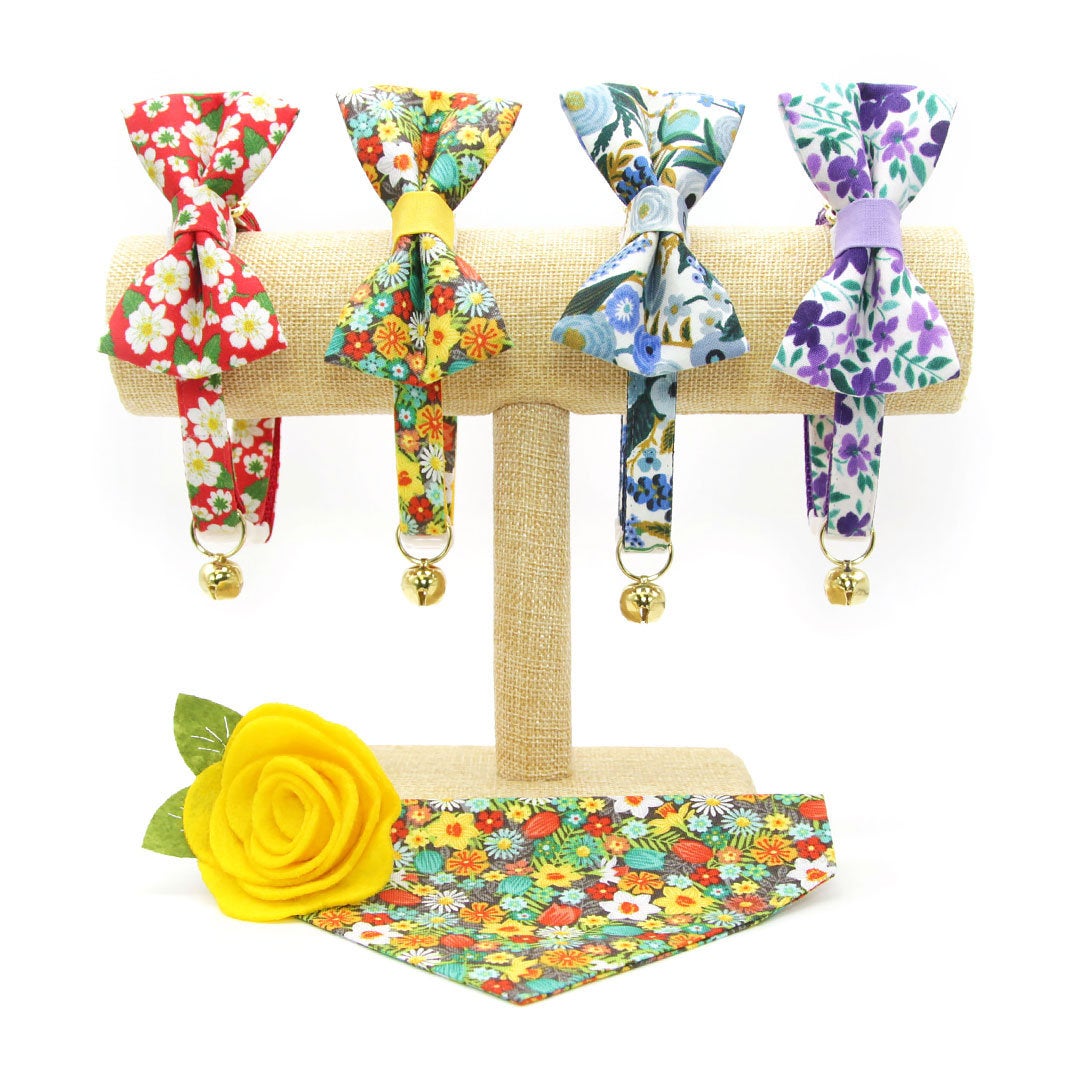 Rifle Paper Co® Pet Bow Tie - "Indigo Garden" - Blue Floral Bow Tie for Cat/ Spring + Summer / For Cats + Small Dogs (One Size)
