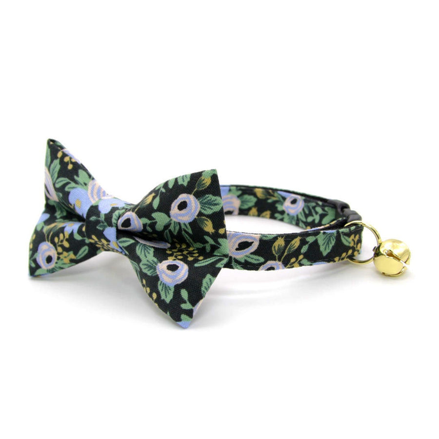 Rifle Paper Co® Bow Tie Cat Collar Set - "Belladonna" - Floral Black Cat Collar w/ Matching Bowtie / Wedding / Cat, Kitten, Small Dog Sizes