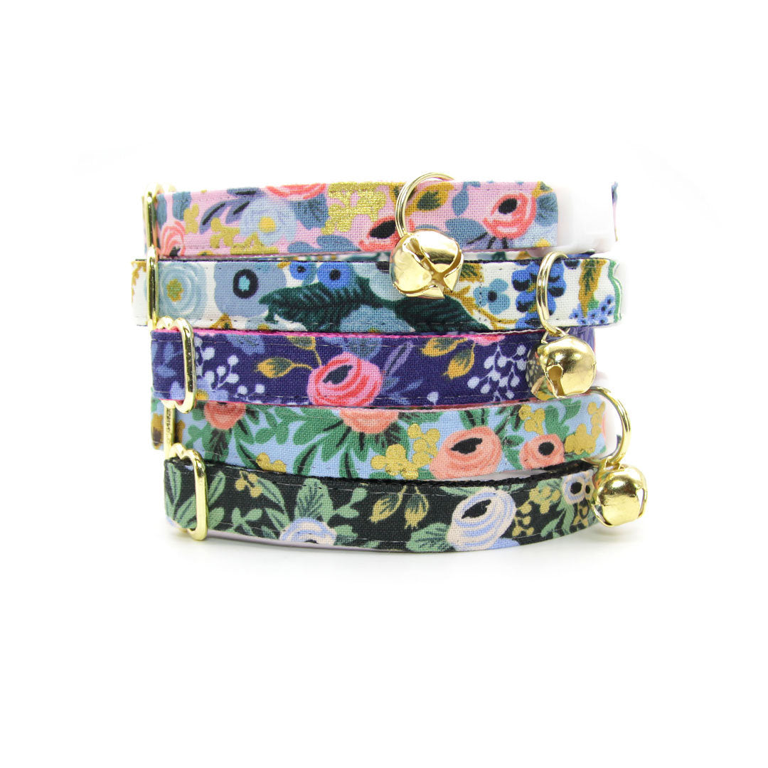 Rifle Paper Co® Cat Collar - "Belladonna" - Floral Black Cat Collar / Breakaway Buckle or Non-Breakaway / Cat, Kitten + Small Dog Sizes