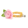 Cat Collar + Flower Set - "Mouse Mayhem - Goldenrod" - Mice on Yellow Cat Collar w/ Baby Pink Felt Flower (Detachable)