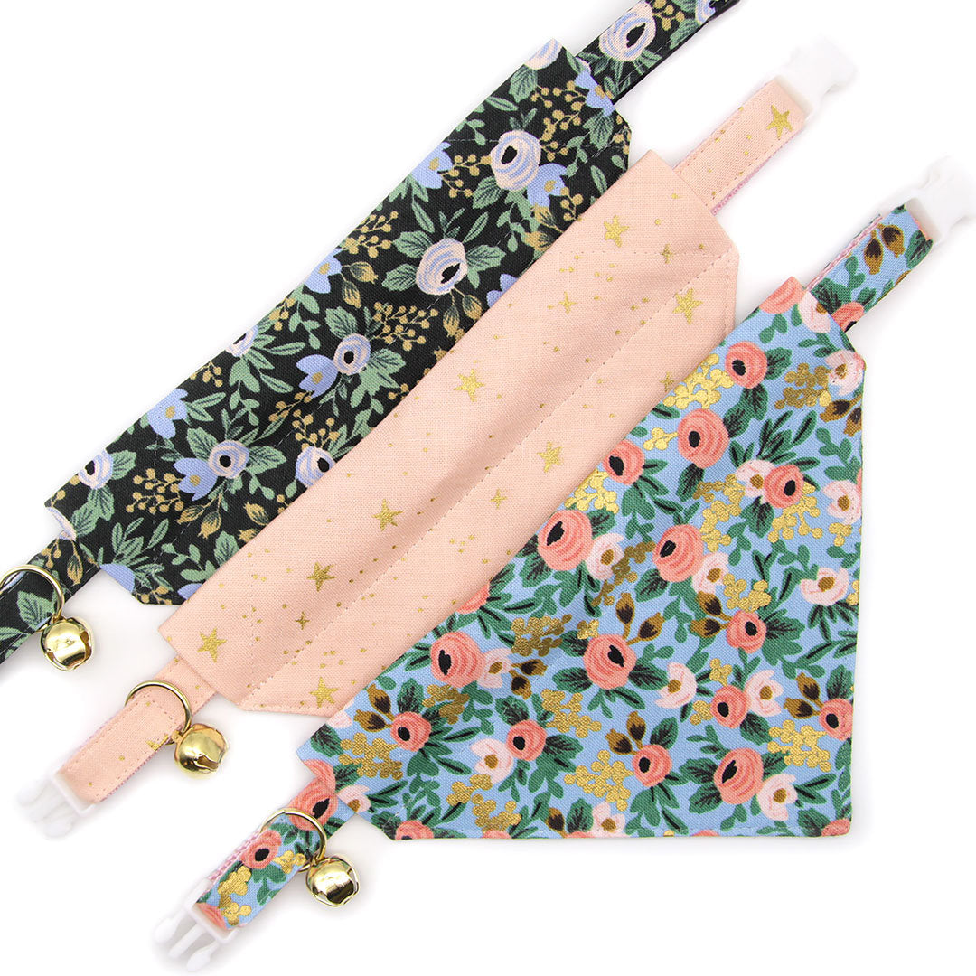 Rifle Paper Co® Cat Collar + Flower Set - "Belladonna" - Black Floral Cat Collar w/ Ivory Felt Flower (Detachable)